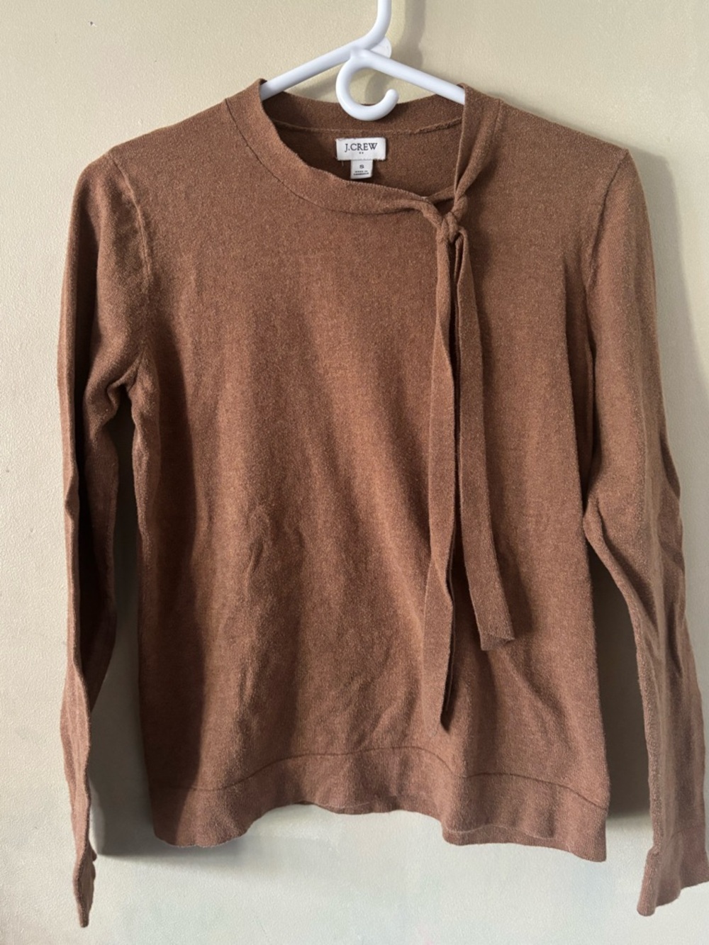 J. Crew Tie-Neck Sweater in Camel Brown